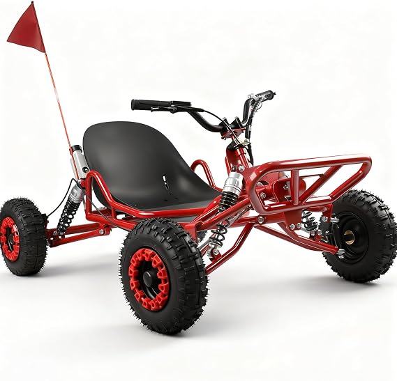 Gas Powered Go Kart 2 Stroke 2.2HP, 25MPH Off-Road Kart with Steel Tubular Frame,Gas Go Kart with 6 All-Terrain Tires, Off-Road Kart Hydraulic Brake for Adults Kids Teens (Red, Gas Power)