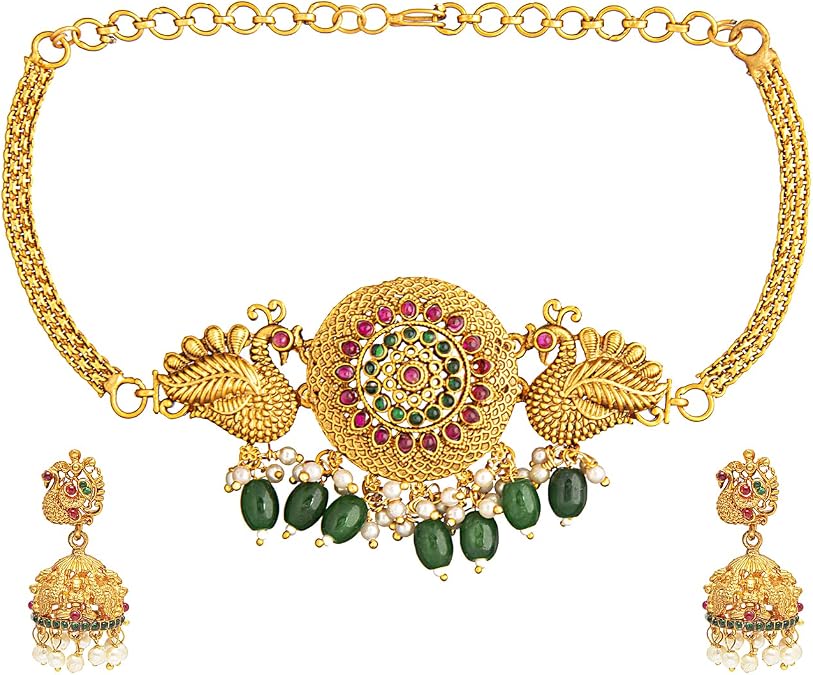 Bodha Traditional Indian Peacock design Necklace Gold Plated Traditional Jewellery Necklace Set (SJN_71)