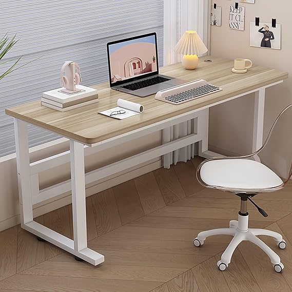 Industrial Modern Computer Desk, Simple Metal & Wood Executive Writing Desk for Home Office, Study, Gaming, 31.5"x16" - Perfect for Bedroom & Living Room (Brown)