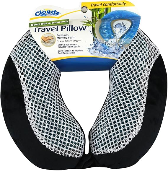 Cloudz Comfort Gel Memory Foam Travel Neck Pillow - Black
