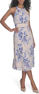 Calvin Klein Womens Sleeveless Halterneck Accordian Midi Dress