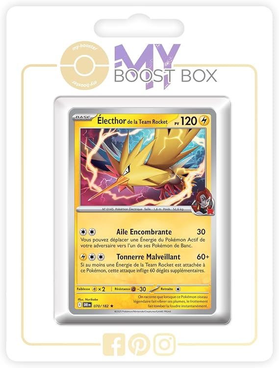 Électhor de la Team Rocket (Team Rocket's Zapdos) 070/182 Holo or Reverse (Random) - my-booster X Écarlate et Violet 10Rivalités Destinées - Box of 10 Pokemon French Cards