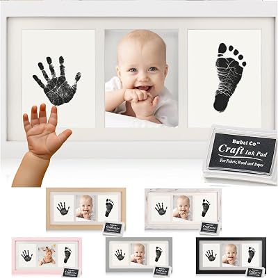 Bubzi Co Baby Handprint Kit & Footprint Photo Frame for Newborn Girls and Boys, Unique Baby Shower Gifts Set for Registry, Memorable Keepsake Decorations for Room Wall or Nursery Decor White