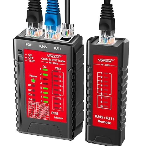 NOYAFA NF-468S Network Cable Tester, RJ12 RJ11 RJ45 Ethernet Cable Tester | CAT5 CAT5E CAT6 CAT6A, POE Tester Continuity UTP/STP Cable Toner LAN Telephone line CAT3 Cable Network Tools