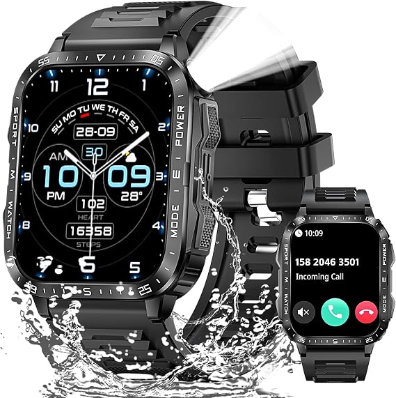 Military Smart Watches for Men (Make/Answer Call) with LED Flashlight