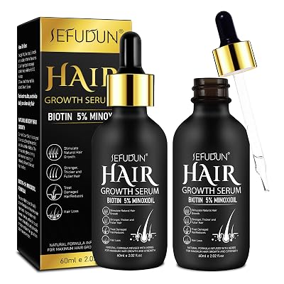 HUALIJIA 5% Minoxidil Hair Growth Serum, 2 Pack for Men and Women - 2 Month Supply, with Biotin for Scalp Hair Loss & Thinning Treatment, 2.02 Fl Oz