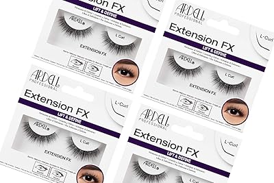 Ardell Lash Extension FX L Curl Lashes Lift & Define Eyelashes, Natural for Hooded Eyes, Reusable Eye Lash, 4 Pack