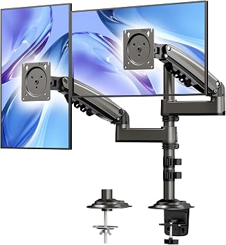 HUANUO 17-32 Inch Dual Monitor Stand, Vertical Dual Monitor Mount, Monitor Stand 2 Monitors, Ergonomic Adjustable Tilt/Swivel/Rotate, Weight Max 19.8 lbs, VESA 75/100mm