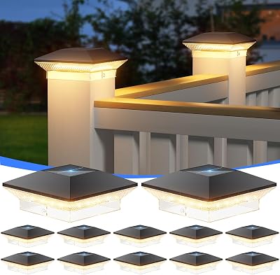 LETMY 12 Pack Solar Post Cap Lights Outdoor, 40 LEDs 4x4 Fence Post Solar Lights Outdoor Waterproof with 3 Modes, Solar Powered Deck Fence Cap Light for 3.5x3.5 4x4 VinylWooden Posts Black