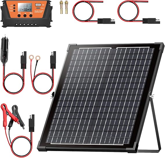 20W Solar Panel Kit 12 Volt, 20 Watts 12V/24V Monocrystalline Waterproof Solar Panel 10A Charge Controller, Cables, U-Mounting Bracket, for Car Automotive Boat Marine RV Trailer
