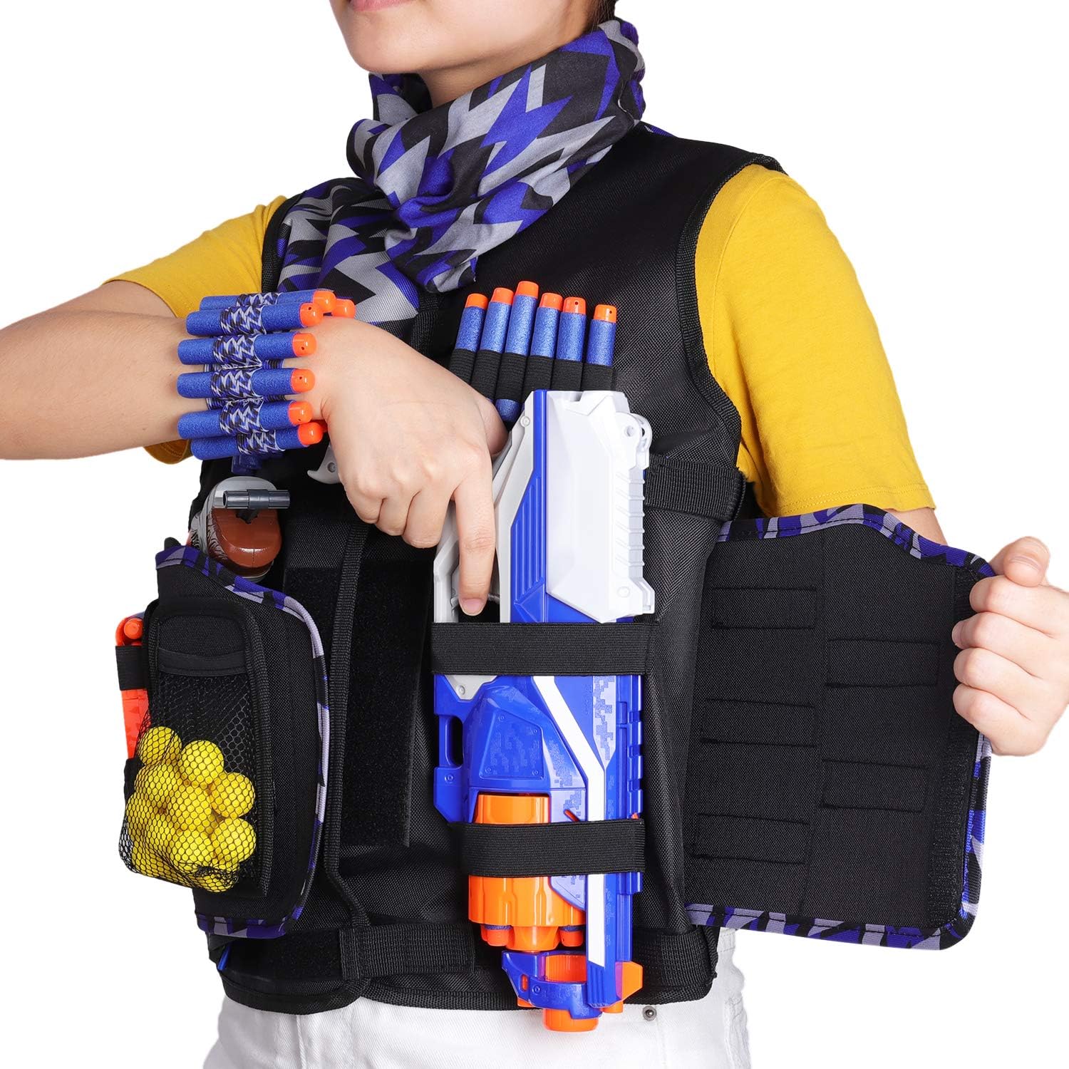 UWEAONTME DOTH Detachable Tactical Vest Kits for Nerf Guns N-Strike Elite Series with Refill Darts-Dart Pouch-Reload Clips-Tactical Mask-Wrist Band and Protective Glasses for Kids