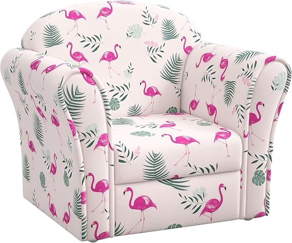AIYAPLAY Kids Sofa Chair Toddler Armchair Wooden Frame Flamingo Pink