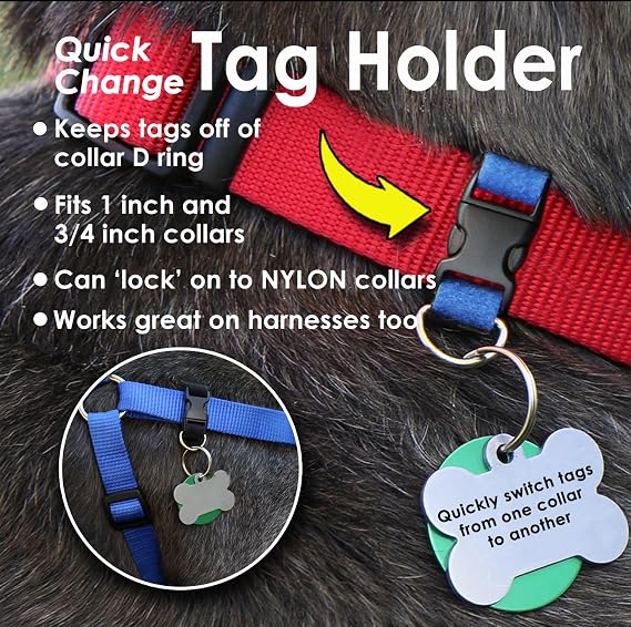 Quick Change Dog Tag Clip Easily Switch Tags from One Collar to Another (Blue)