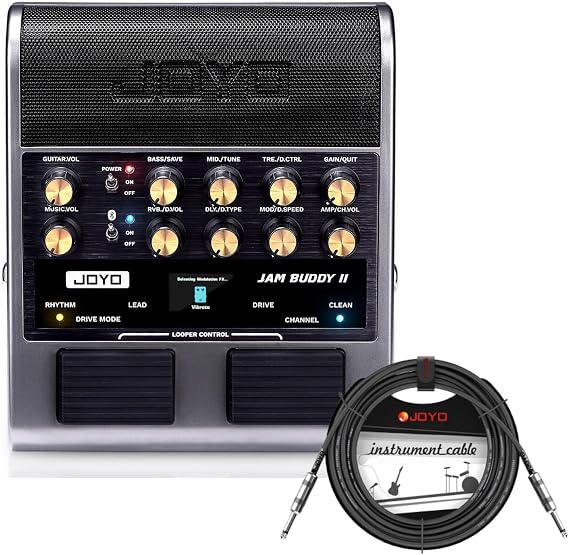 JOYO 10W Electric Guitar Practice Amp Portable Amplifier with 14 Amp Models,3-Band EQ,36 Drum Patterns & Looper & 15ft Audio Instrument Cable 1/4 Inch Straight Amp Cord(JAM Buddy II, Gray)