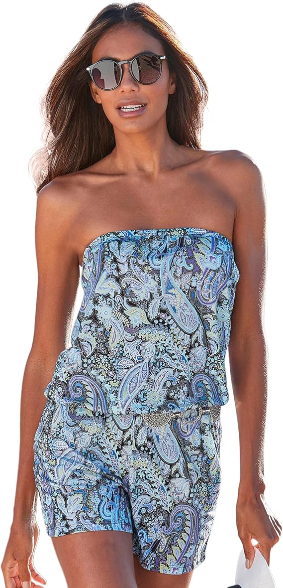 LASCANA Women's Paisley Print Strapless Romper