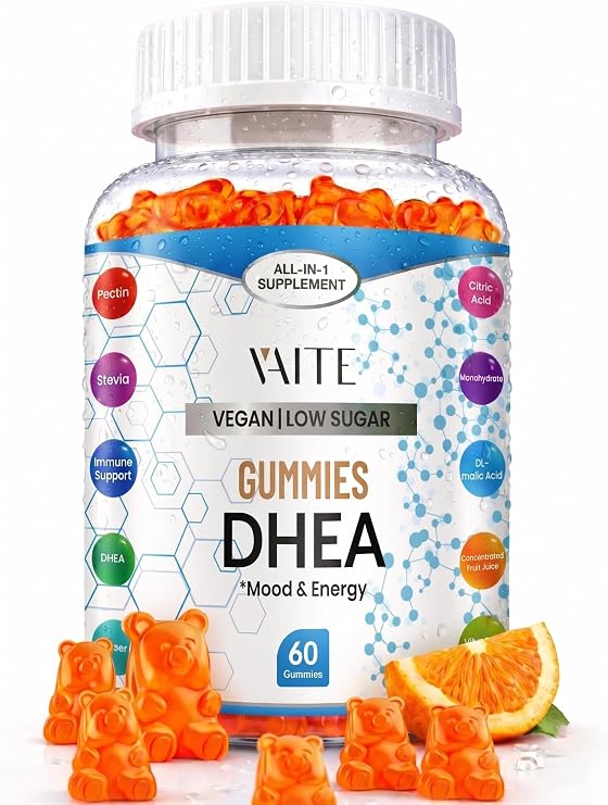 VAITE DHEA 50mg Gummies for Men and Women Hormone Balance, Energy & Mood Support Immune System Booster Vegan, Gluten-Free, Non-GMO Perimenopause & Menopause Supplement 60 Chews