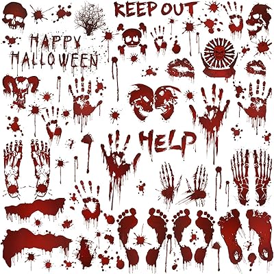 HOWAF 80pcs Halloween Creepy Bloody Hands Window Stickers Handprint Decals Footprint Window Clings with Blood Splatter for Haunted Houses Window Decorations Halloween Party