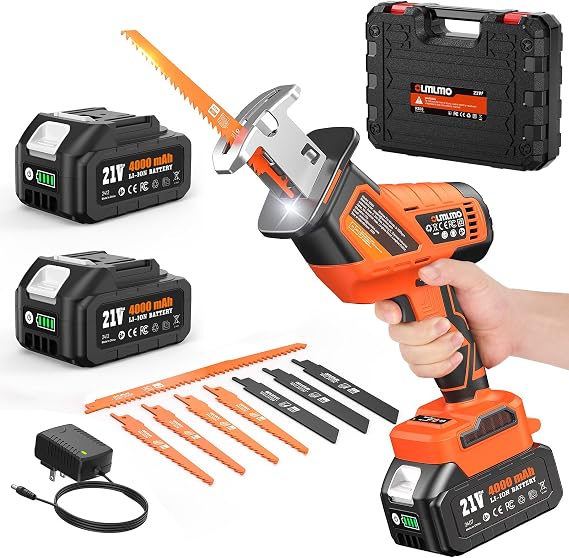 Cordless Reciprocating Saw With 8 Blades 24000mAh Batteries, Brushless Motor, Variable Speed 03200 SPM, ToolFree Blade Change, Power Reciprocating Saw for PVC Wood, Metal Cutting DIY