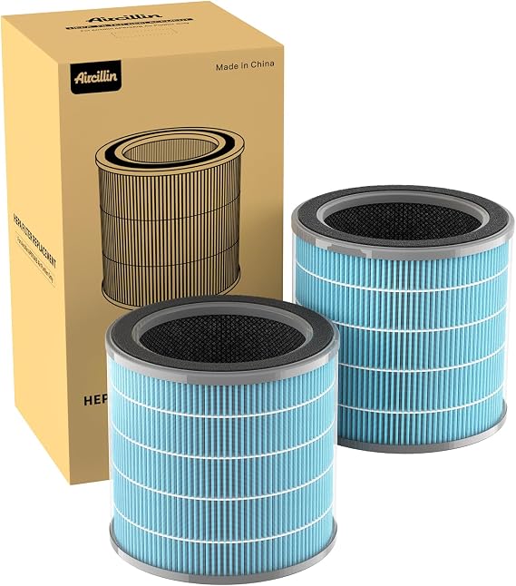 Aircillin Air Purifier AP070A & AP070B Replacement Filters, Efficiency Activated Carbon, High-efficiency HEPA Filter, 2 Pack