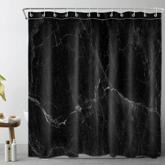 LB Abstract Black Marble Shower Curtain Decor, Minimalist Modern Grey Black and White Marble Shower Curtains for Bathroom 72X72 inch Polyester Fabric Bathroom Decoration Bath Curtains Hooks Included