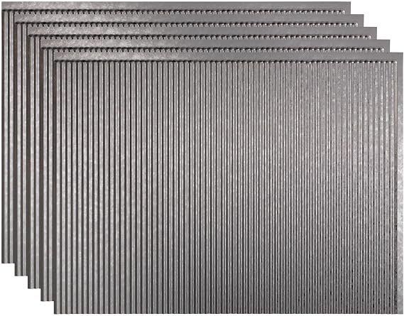 FASADE Rib Decorative Vinyl 18in x 24in Backsplash Panel in Galvanized Steel (5 Pack)
