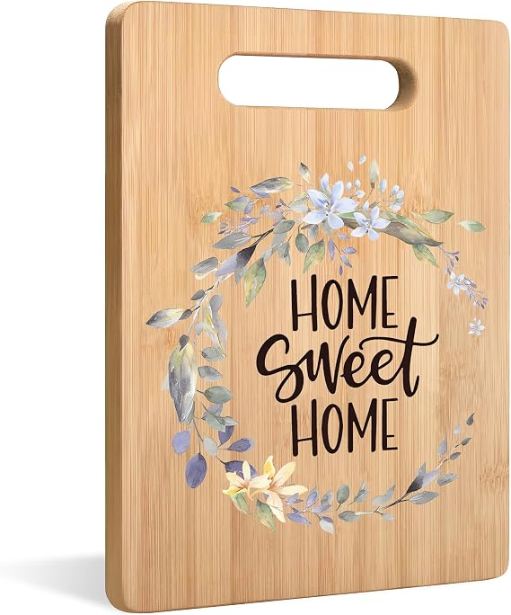 Home Sweet Home Charcuterie Cutting Chopping Board, Housewarming Gifts for Women, Botanical Wreath Decorative Bamboo Cutting Boards for Kitchen