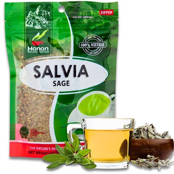 Hanan Sage Loose Leaf Herbal Tea 1.1 oz (30 g) Natural, Dried Salvia Officinalis Herb Fresh Sage Leaves from Peru