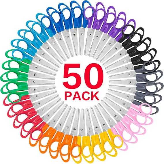 50 Pack Kids Scissors, 5 Inch Bulk Scissors for School, Blunt Tip for Child Student Teacher, Kids Safety for Preschool Classroom Office Home, School Supplies Craft Cutting Paper