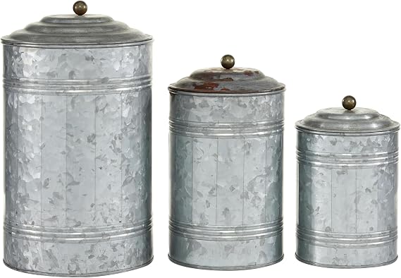 Deco 79 Metal Decorative Jars, Set of 3, 12", 9", 8"H, Galvanized Gray