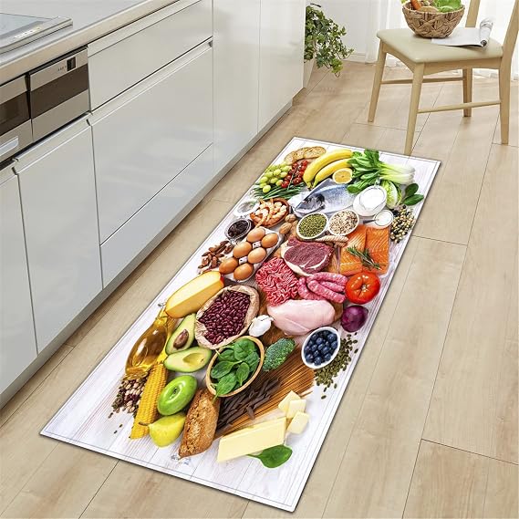 Fruit And Vegetable Kitchen Mat Non Slip Washable Kitchen Rug Runner Farmhouse Rugs for Kitchen Floor Doormat Entrance Rugs Indoor Living Room Bathroom Rug,17,60x90cm/24 x35 [Energy Class A]