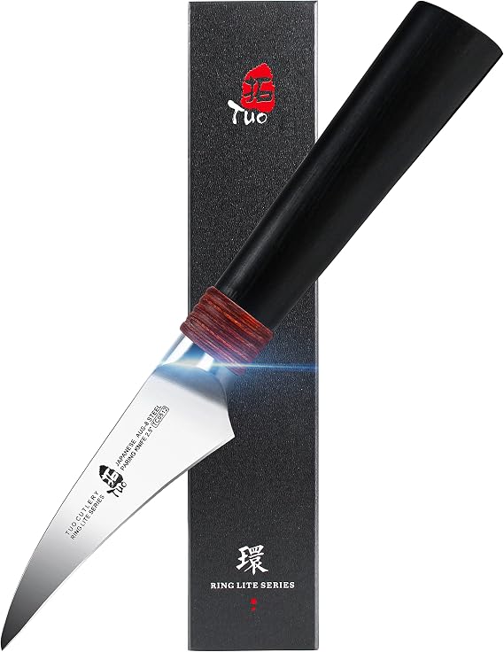 TUO Paring Knife 2.5 inch Bird Beak Peeling Knife Fruit Knife Vegetable Peeler Small Kitchen Knife, AUS-8 Stainless Steel with Ergonomic Pakkawood Handle, Gift Box Ring Lite Series