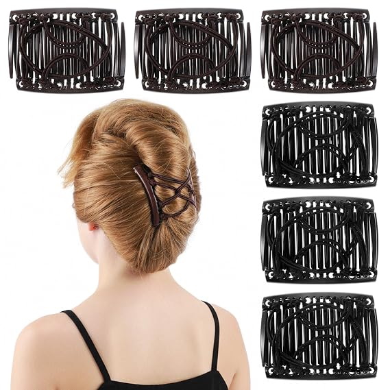 6Pcs Magic Elastic Hair Comb Clip, Adjustable Elastic Hair Clip Double Comb Stretchy Hair Clips for Women Girls Vintage Hairstyle Multipurpose Hair Accessories