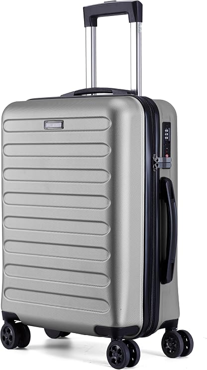 FLIEE Cabin Suitcase Hard Shell | Lightweight Suitcase | Telescopic Handle | TSA 3 Digit Combination Lock | 55x40x20cm Cabin | Suitable for Ryanair, Easyjet, Jet 2 Paid Carry-ons | (Grey, Cabin 20'')