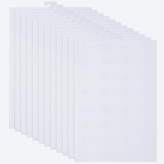 ABuff 12PCS 14 Count Plastic Mesh Canvas Sheets, 14 CT Perforated Plastic Stitching Canvas Cross Stitch PlasticMesh Canvass for Embroidery, Crafts DIY Crochet Projects, 8.2 X 11 Inch, White