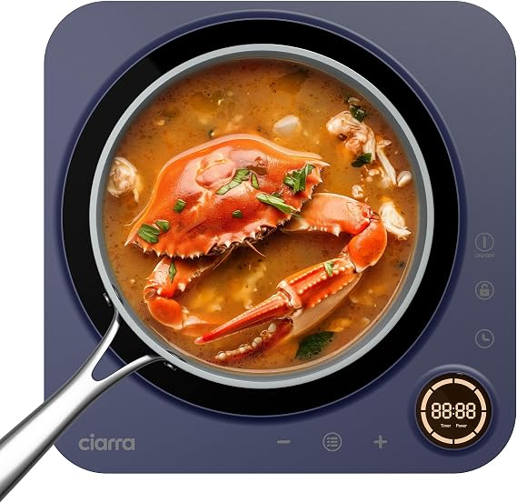 CIARRA CATIH1A-M Portable Induction Cooktop, Slim Single Electric Countertop Burner with Sensor Touch and Digital time, Blue