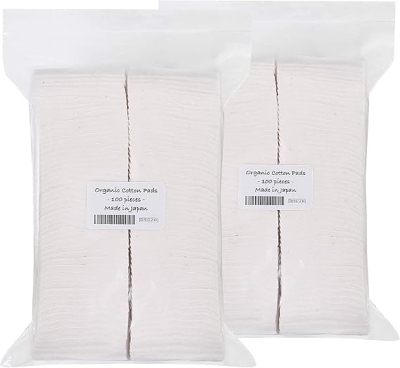 Japanese Organic Cotton Pads 100 Pieces 100% Organic Unbleached [Made in Japan] (2 Packs)
