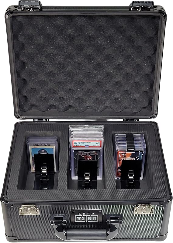 Card Titan Vault Trading Card Storage Box - Lockable Sports Cards Hard Case with Spring-Loaded Pushers for Top Loaders & Graded Cards - 3 Row