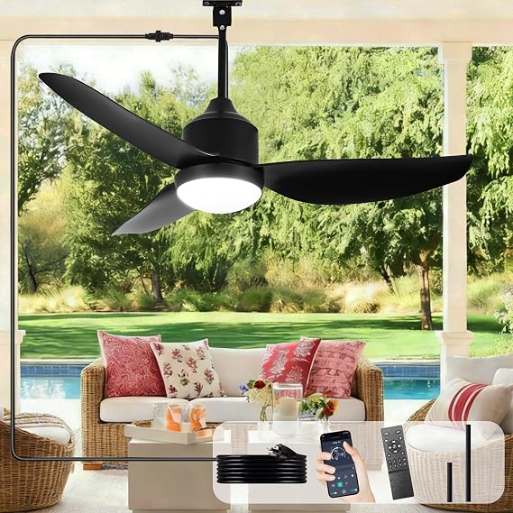 Depuley Outdoor Ceiling Fan with Light: 42 Inch Black Waterproof Gazebo Fans with Lights Outdoor Hanging - Plug in Remote App Control for Patios Indoor Farmhouse Porch - 6 Speed Reversible DC Motor