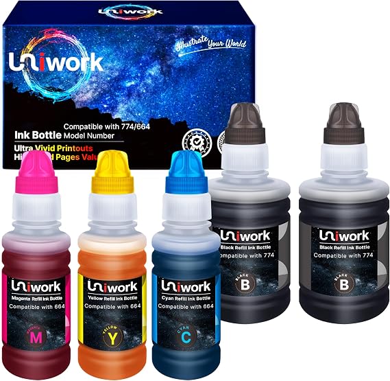 Uniwork Compatible Refill Ink Bottle for Epson 774 664 T774 T664
