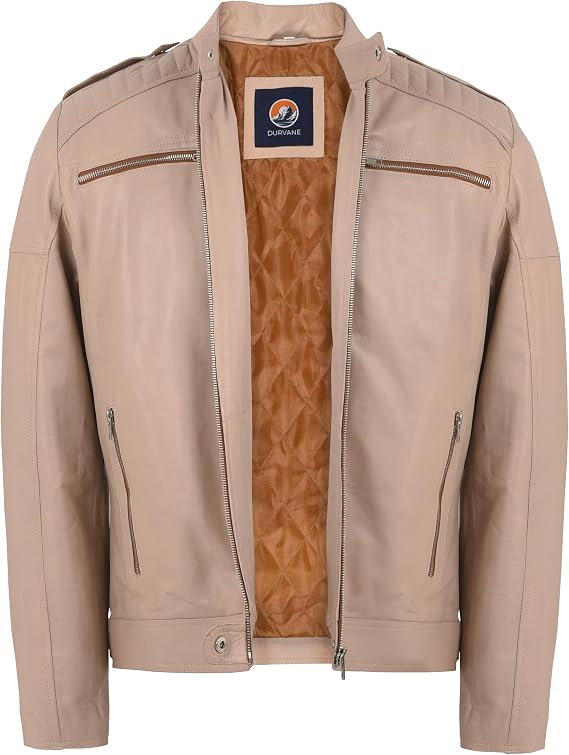 Men's Genuine Leather Jacket - Vintage Racer Motorcycle Biker Mens Leather Jacket - Slim Fit Center Zip.