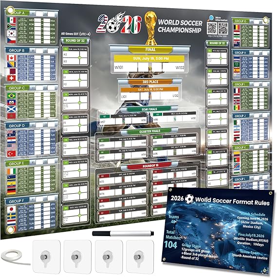 FZIIVQU Updated 2026 World Soccer Schedule Poster With Live Score QR Code