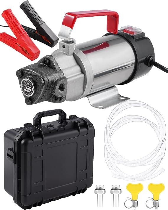 Oil Pump 12V 100W, Oil Extractor Pump for Thick Oil Change, Electric Fluid Transfer Pump for Engine Oil, Gear Oil, Transmission Fluid & Diesel Fuel Removal, 60-Min Runtime for Car, Truck, Boat & Mower