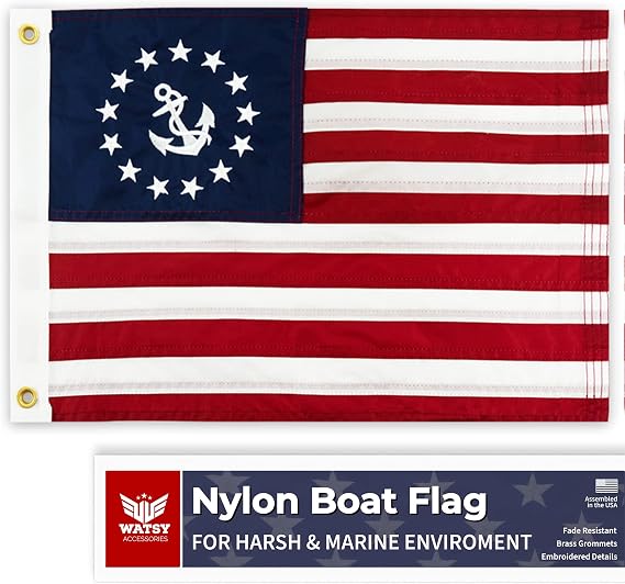 American US Yacht Ensign Boat Flag 16" x 24" Inch Nautical Cabin Waterproof Embroidered Marine & Golf Cart Flags