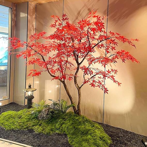 Realistic Large Japanese Red Maple Artificial Tree, Artificial Red Maple Tree, Outdoor Garden Home Decoration Simulation Tree, Gorgeous Simulation Landscape(7ft)