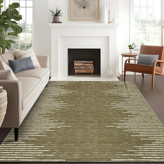 GlowSol Washable 9x12 Area Rug for Living Room Geometric Solid Rug Stripe Farmhouse Carpet Modern Minimalist Non Slip Non Shedding Ultra Soft Carpet for Bedroom Office Dining Room Nursery,Camel