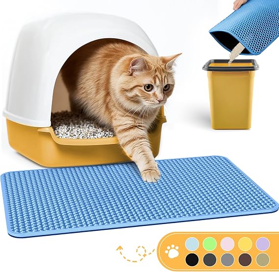 Powools Cat Litter Mat, 23.2 x 14.6 in, Waterproof, Non-Slip, Blue
