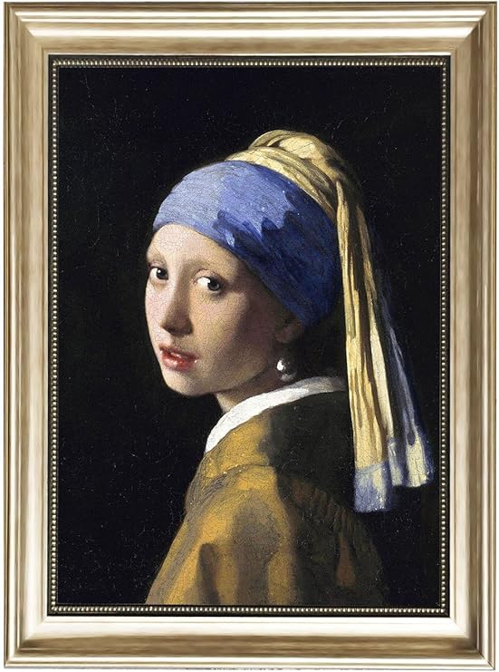 ELITEART-Girl with a Pearl Earring By Johannes Vermeer Giclee Framed Art Canvas Prints-Framed Size:18 1/2" x22 1/2"