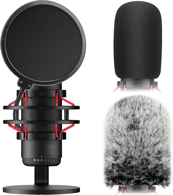 Pop Filter for Hyperx Quadcast,3 in 1 Quadcast S Mic Pop Filter + Furry Windscreen+ Foam Mic Cover for Hyperx Microphone,Professional Noise Reduction QuadCast Pop Filter Set by ChromLives, Combo 3Pack