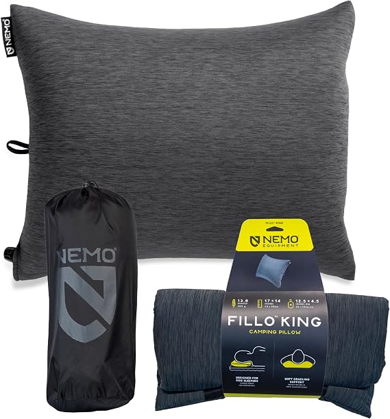 NEMO Equipment Fillo King Luxury Camping Pillow - Black Pearl/Birch Bud