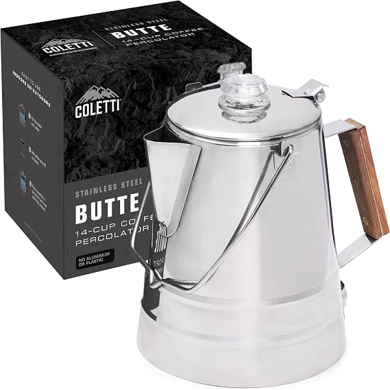 COLETTI Butte Coffee Percolator Camping Percolator Coffee Pot, NO Aluminum or Plastic [14 Cup]